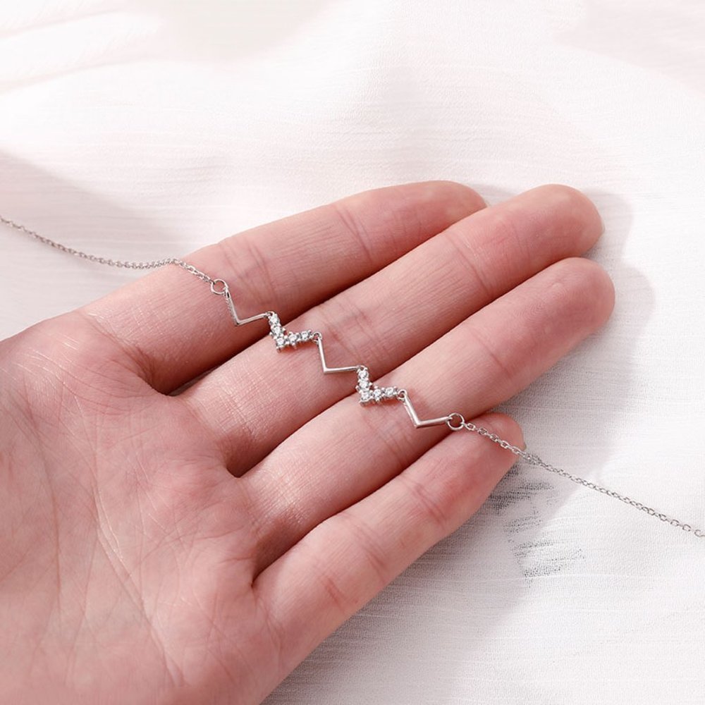 NEW 925 Sterling Silver Diamond Wave Necklace - Picture 3 of 12